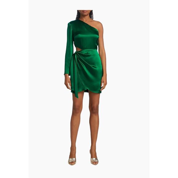 Amanda Uprichard Womens Dolores One-Shoulder Cut-Out Mini Dress Green Size XS - Picture 2 of 12